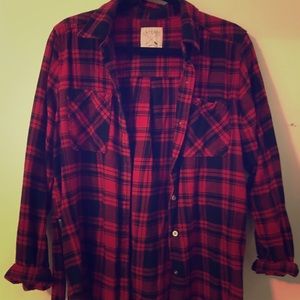 Red and black plaid button down